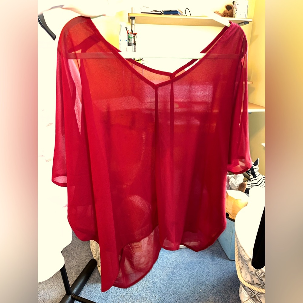Women’s Tobi Red Sheer Blouse - size Large ?